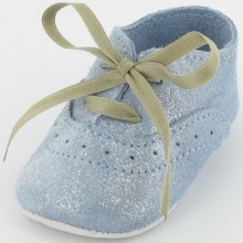 Chaussons bébé cuir et paillettes Dida bleu clair (0-6 mois)  par Le Petit Fils du cordonnier