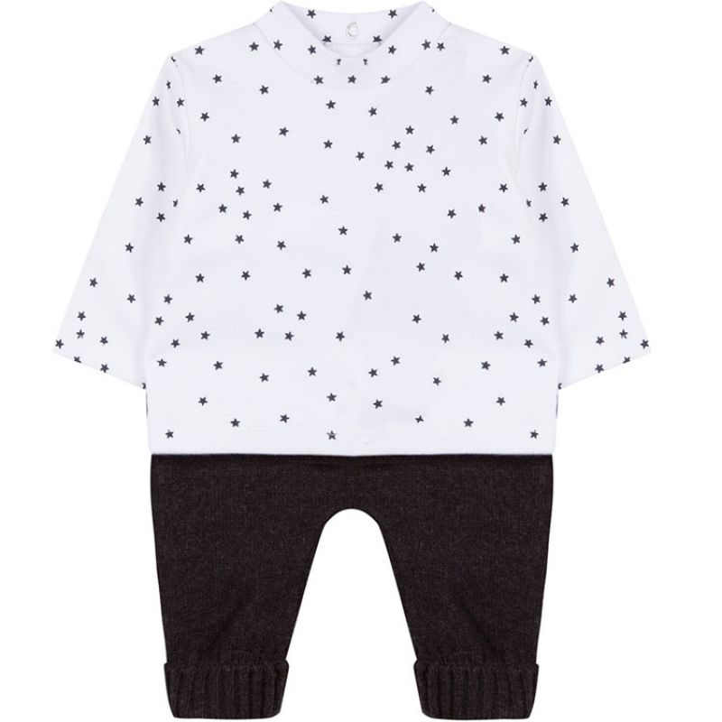 Ensemble tee-shirt manches longues et legging gris et blanc (3 mois : 60 cm) Absorba