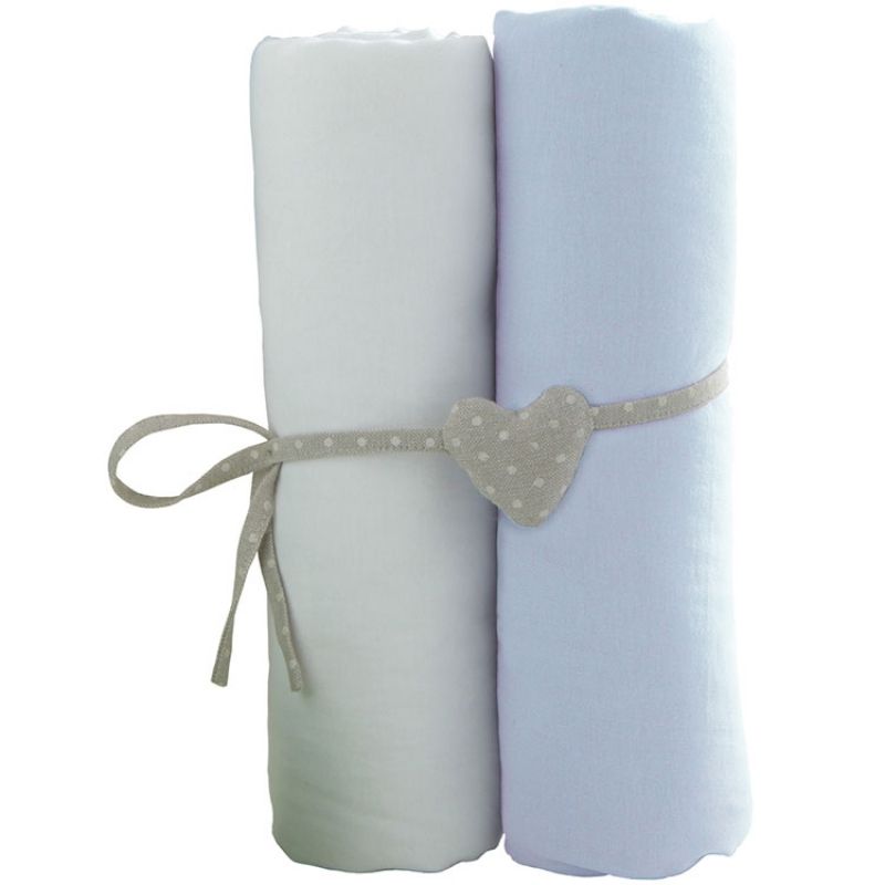 Lot de 2 draps housses blanc et ciel (70 x 140 cm) Babycalin