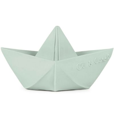 Oli & Carol - Jouet de bain bateau origami latex d'hévéa vert d'eau
