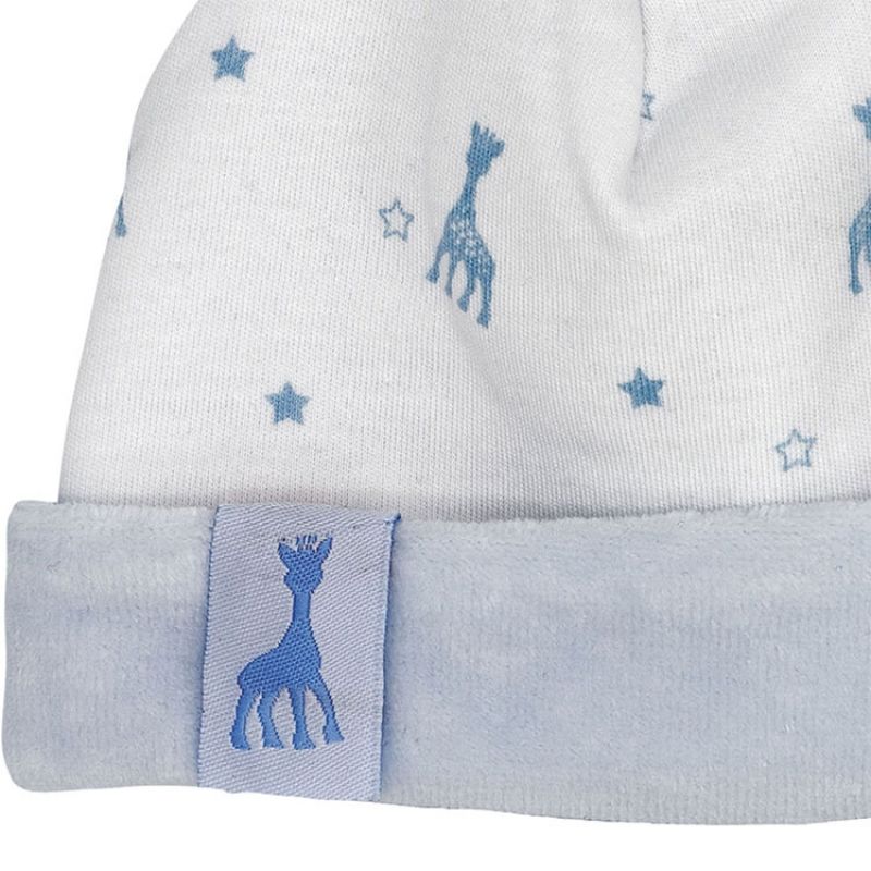 Bonnet de naissance en coton bleu Sophie la girafe (1-3 mois) Trois Kilos Sept Produit 2