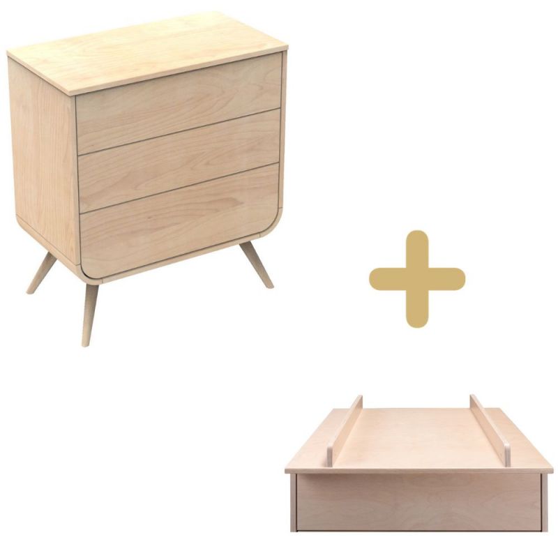 Commode à langer 3 tiroirs Galopin bois pieds bois Sauthon Original