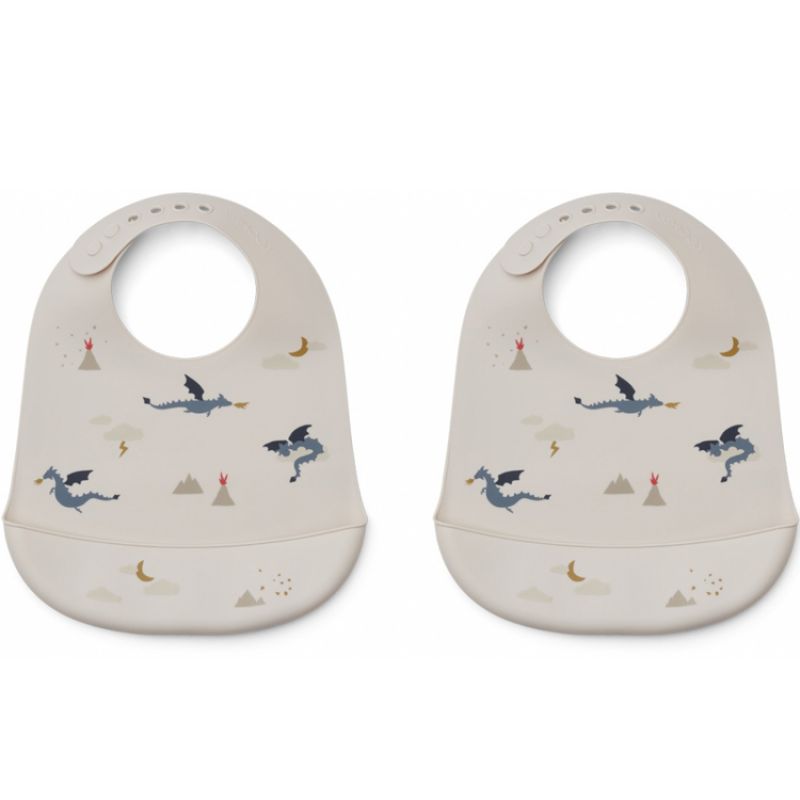 Lot de 2 bavoirs à poche Little dragon dark sandy mix Liewood