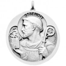 Médaille Saint Benoït (or blanc 750°)  par Becker