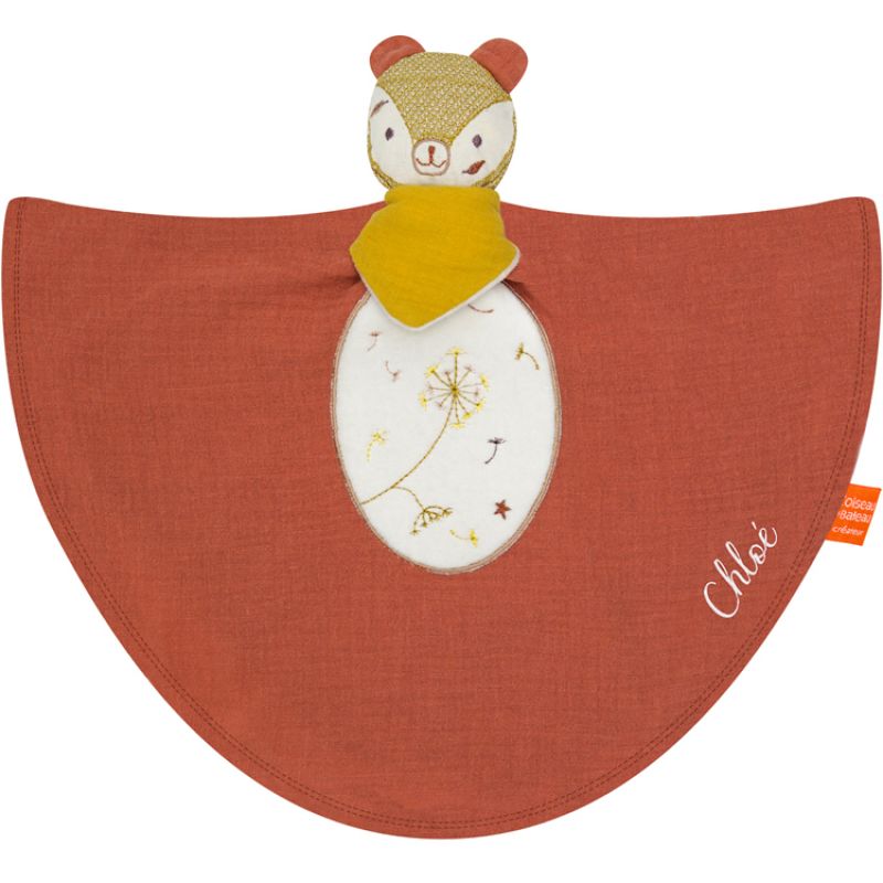Doudou plat Dododou nomade ours brique (personnalisable) L'oiseau bateau
