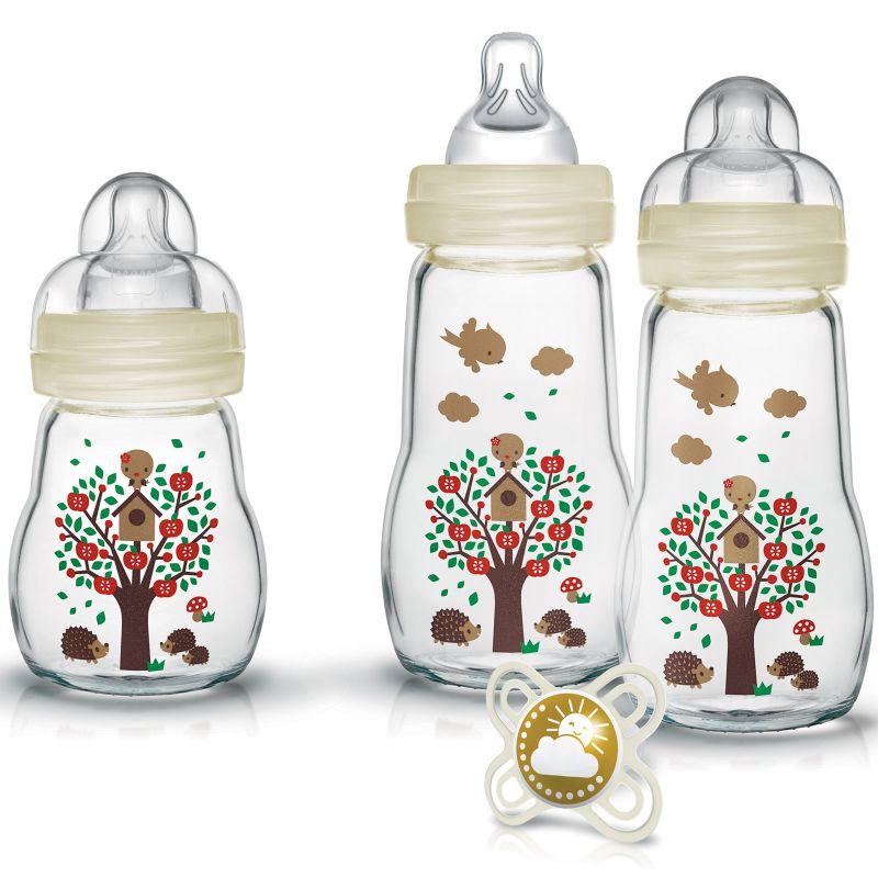 Coffret de naissance biberons verre et sucette dorée soleil MAM