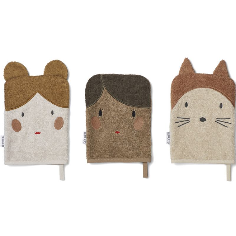 Lot de 3 gants de toilette Sylvester Doll Sandy mix Liewood