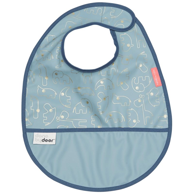 Bavoir imperméable à velcro Contour bleu et or Done by Deer