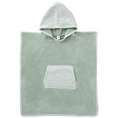 Poncho de bain à capuche bambou et gaze de coton rayé vert de gris (3-5 ans) - BB & Co