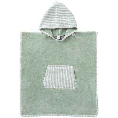 Poncho de bain à capuche bambou et gaze de coton rayé vert de gris (3-5 ans) BB & Co