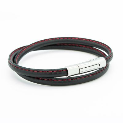 Bracelet double tour Le Surpiqué rouge (acier) Petits trésors