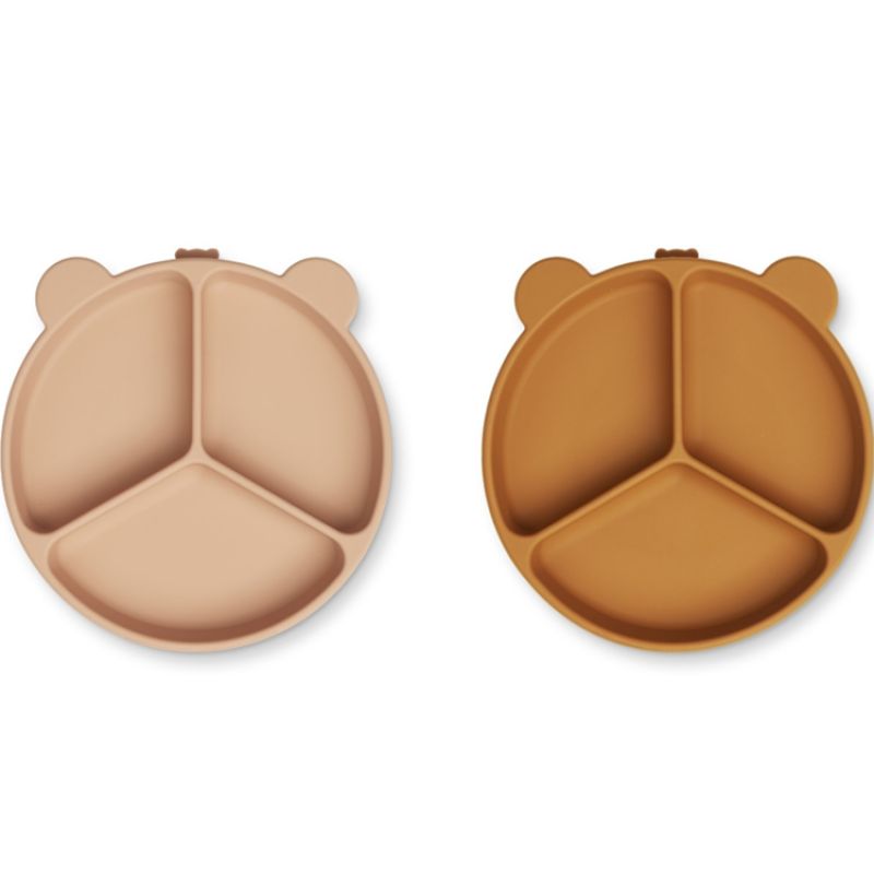 Lot de 2 assiettes à compartiments ventouse Stacy Mustard tuscany rose mix - Reconditionné Liewood