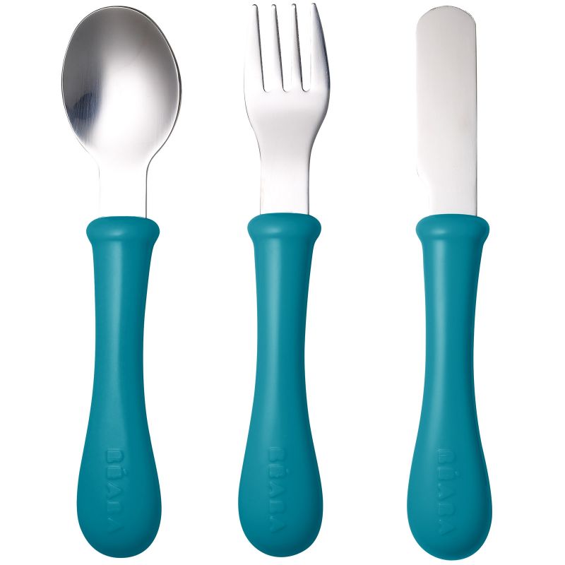 Set de 3 couverts bébé inox bleu Béaba
