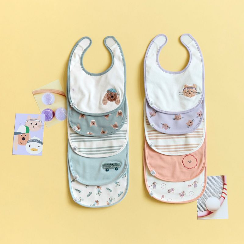 Lot de 5 bavoirs coton bio Tiny Team Chien Lässig Ambiance 7