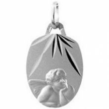 Médaille ovale Ange rêveur 16 mm facettée (or blanc 750°)  par Maison Augis