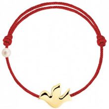 Bracelet cordon Colombe et perle rouge (or jaune 750°)  par Claverin