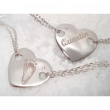 Bracelet empreinte coeur 2 trous coeur sur double chaîne 14 cm (or blanc 750°)   par Les Empreintes