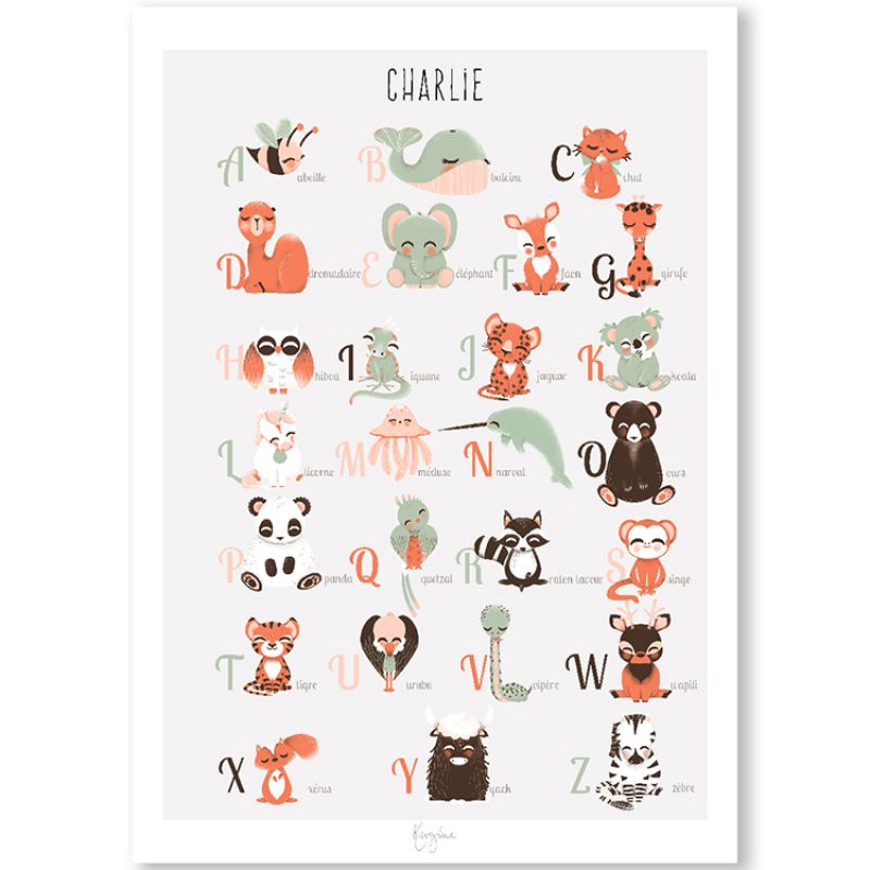 Affiche A4 abécédaire des animaux français (personnalisable) Kanzilue