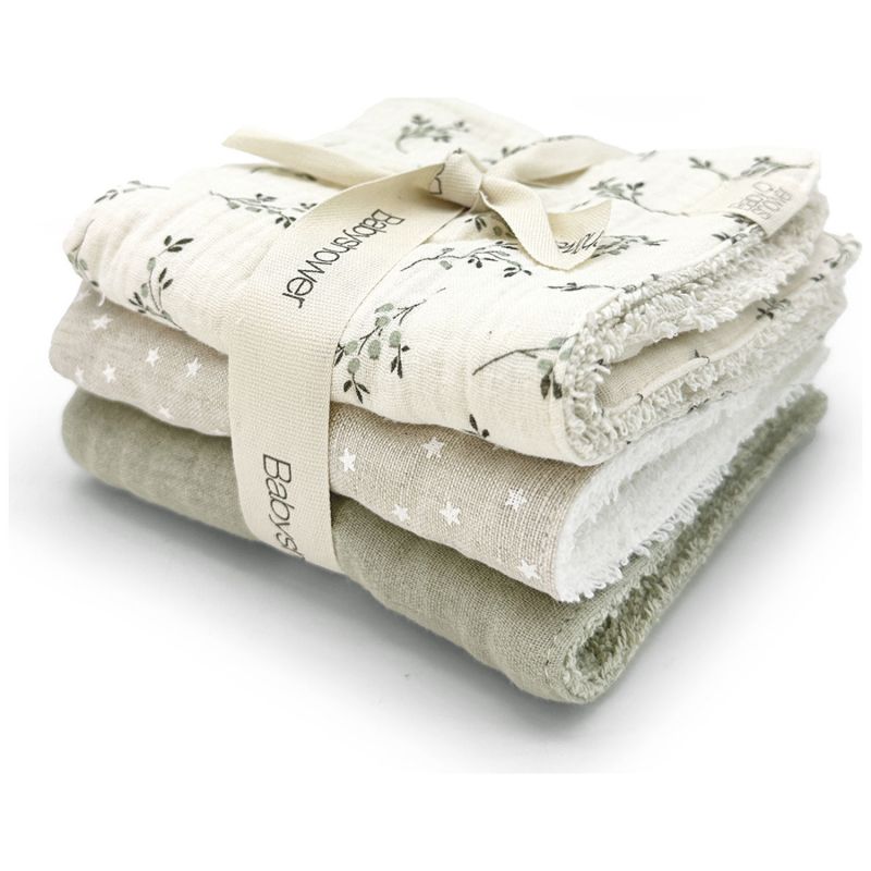 Lot de 3 lingettes Olive Bloom (28 x 28 cm) Babyshower Produit 1