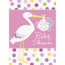 Cartes d'invitation avec enveloppes Cigogne roses  par Baby S Event