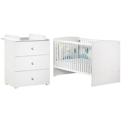 Pack duo lit bébé évolutif Little Big Bed blanc et commode à langer blancs New Basic Baby Price