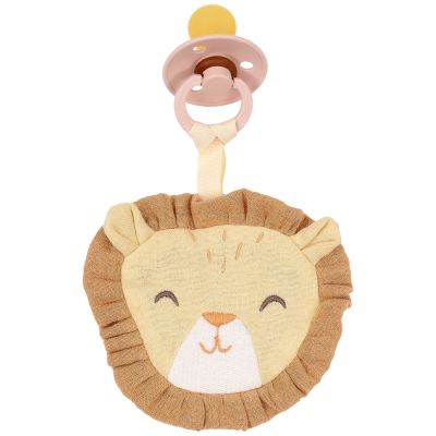 Doudou attache-sucette en gaze de coton Lion Safari Friends