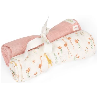 Set de 2 langes en gaze de coton Blooming Safari (70 x 70 cm)
