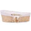 Couffin Bébé En Osier Naturel Tissé Main - Base En Bois De Hêtre, Matelas Inclus, Style Nordique
