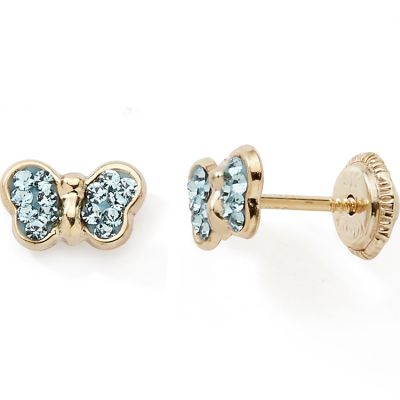 Boucles d'oreilles Papillon bleu (or jaune 375°) Baby bijoux