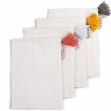 Lot de 4 gants de toilette blanc avec pompon (22 x 16 cm)  par Childhome