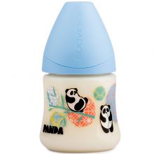 Biberon avec tétine physiologique en silicone Panda bleu (150 ml)  par Suavinex