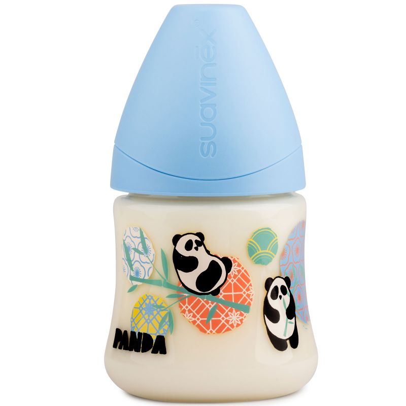 Biberon avec tétine physiologique en silicone Panda bleu (150 ml) Suavinex