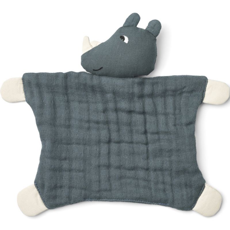 Doudou plat en coton bio Amaya Rhino whale blue (20 x 22 cm) Liewood