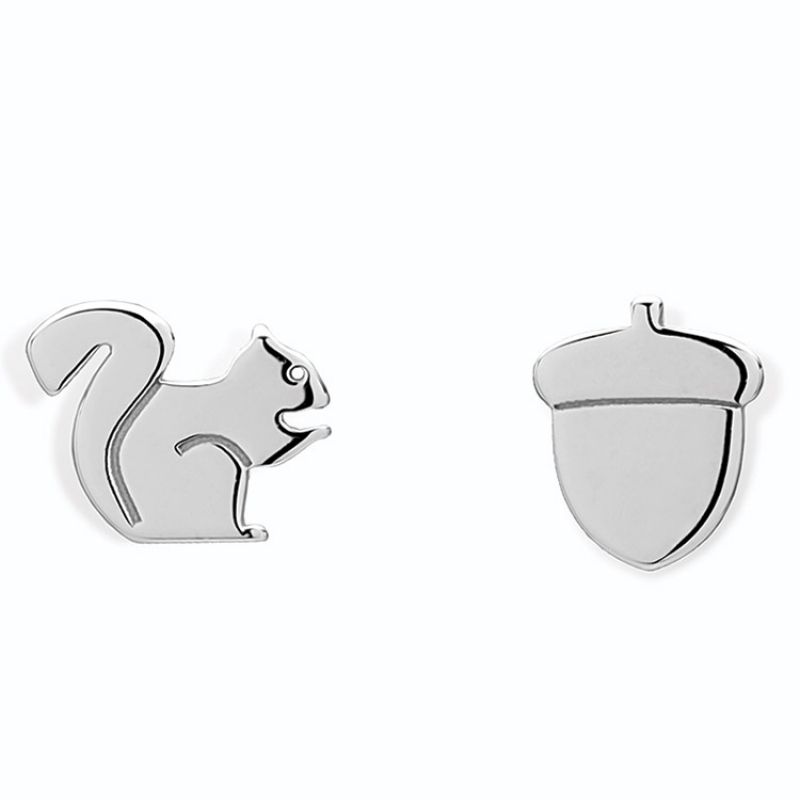 Boucles d'oreilles écureuil et noisette (argent 925°) Coquine