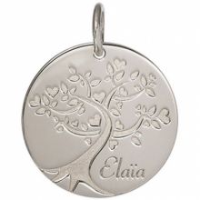 Médaille de naissance Arbre de vie Elaïa personnalisable 17 mm (or blanc 750°)  par Je t'Ador