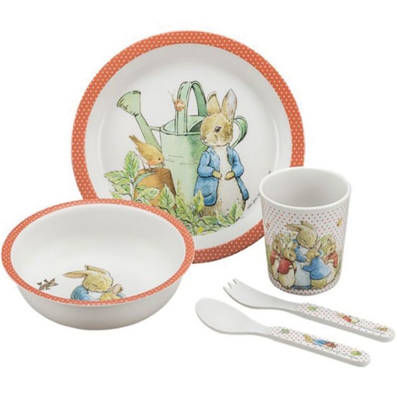 Coffret repas en mélamine Pierre Lapin corail (5 pièces) Petit Jour Paris
