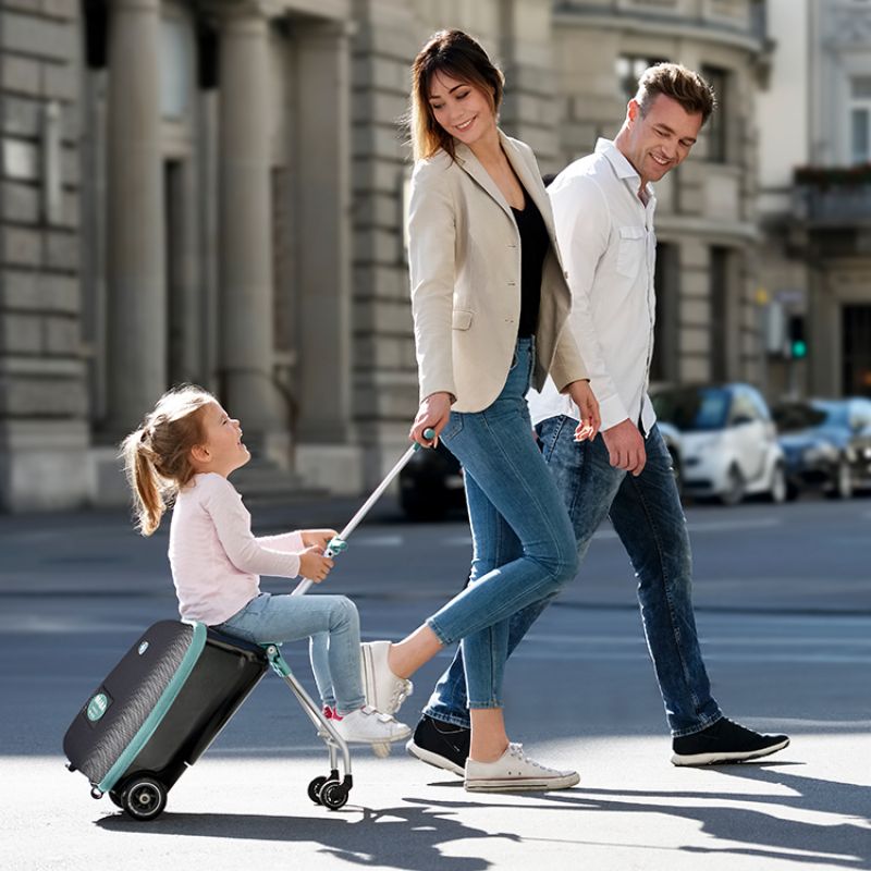 Valise avec assise de voyage Luggage Eazy bleu et vert Béaba Ambiance 2