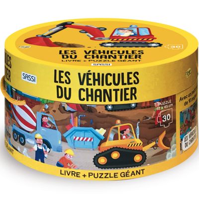 Livre et puzzle géant Les véhicules du chantier (30 pièces) Sassi Junior