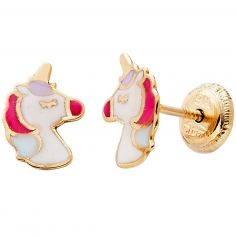 Boucles d'oreilles Licorne laquée Violet (or jaune 375°) - Baby bijoux