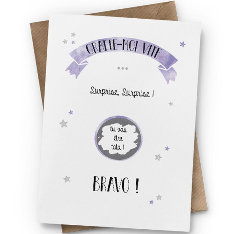 Carte à gratter annonce Tata (10 x 15 cm) La Poupette à paillettes