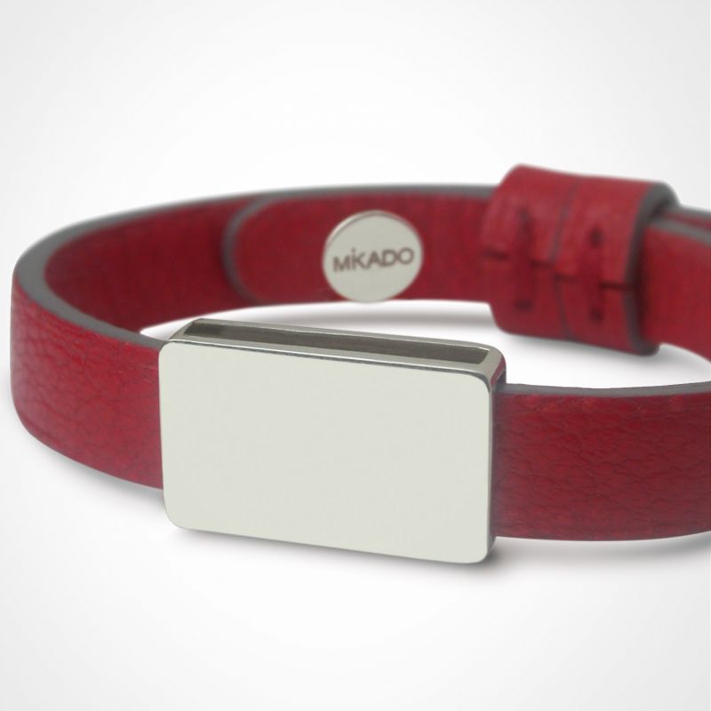 Bracelet cuir Hip-Hop Cerise (argent 925° et cuir) Mikado