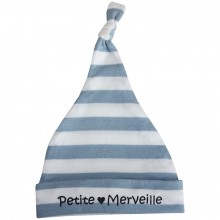 Bonnet naissance doublé Petite Merveille rayé bleu/blanc  par BB & Co