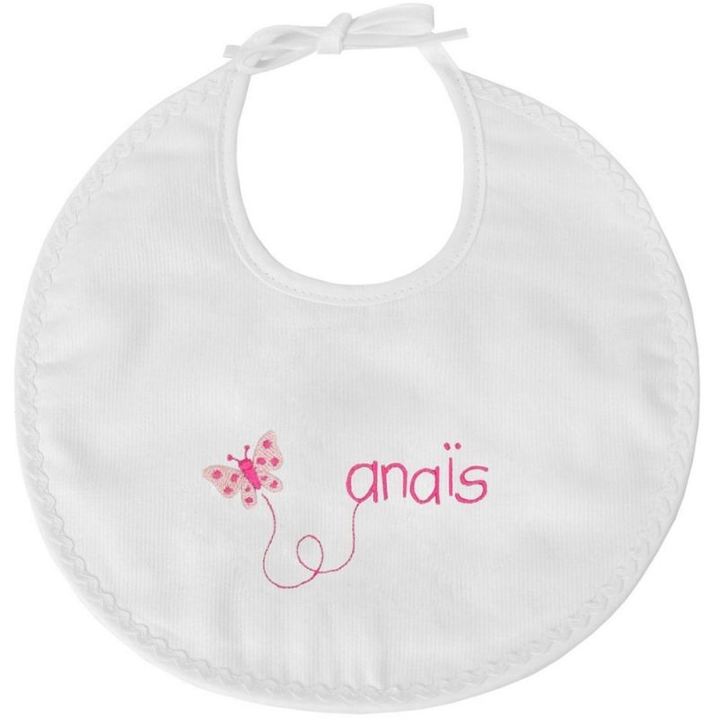 Bavoir de naissance croquet papillon fuchsia (personnalisable) ANVIE