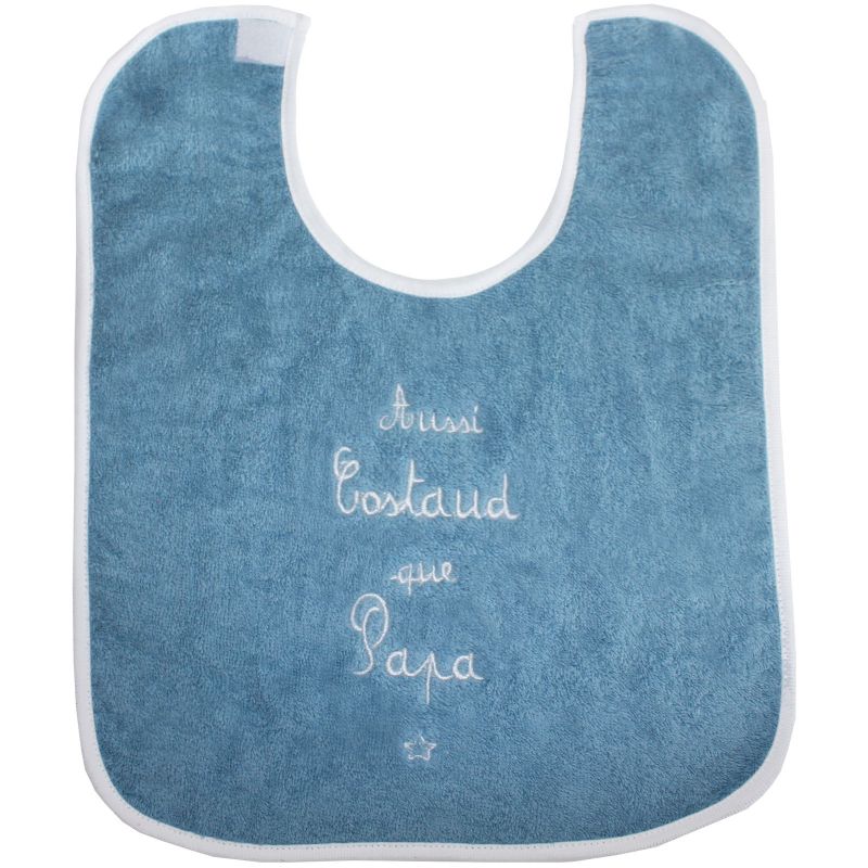 Bavoir ''Aussi costaud que papa'' taupe - bleu BB & Co