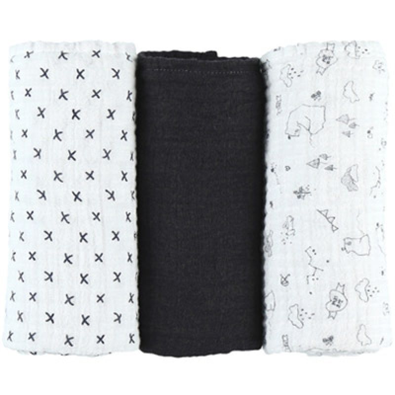 Lot de 3 langes en coton bio ours Timeless (70 x 70 cm) Noukie's