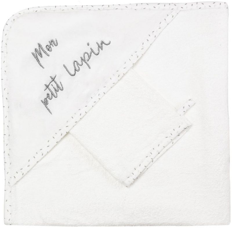 Cape de bain + gant Mon petit lapin (70 x 70 cm) Trois Kilos Sept