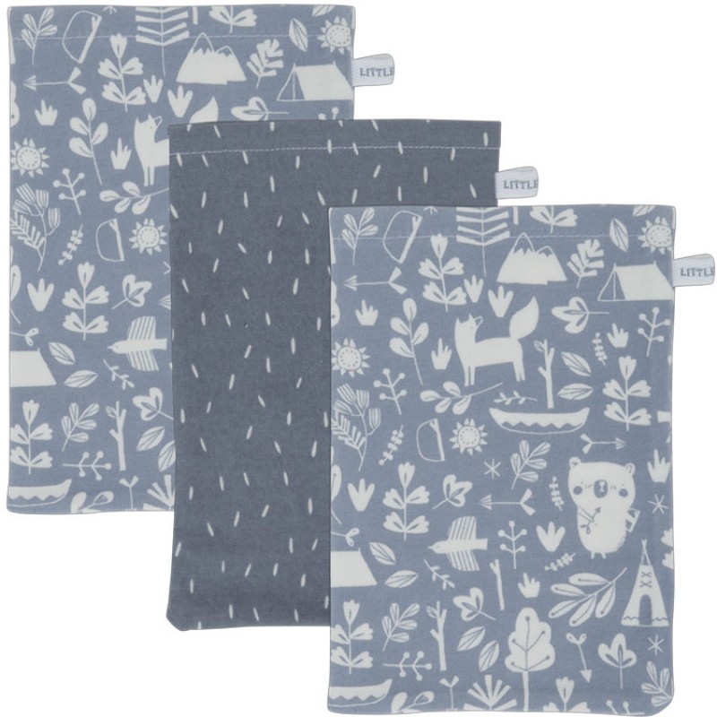 Lot de 3 gants de toilette Adventure blue Little Dutch