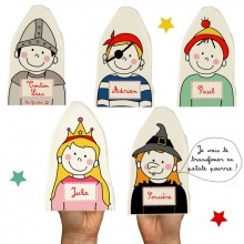 Lot de 5 marionnettes Chevalier Princesse (personnalisables)  par Les Griottes