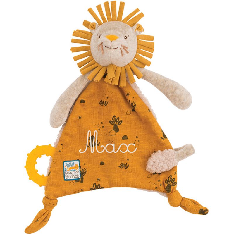 Doudou attache sucette lion Sous mon baobab (personnalisable) Moulin Roty Produit 1 grande taille