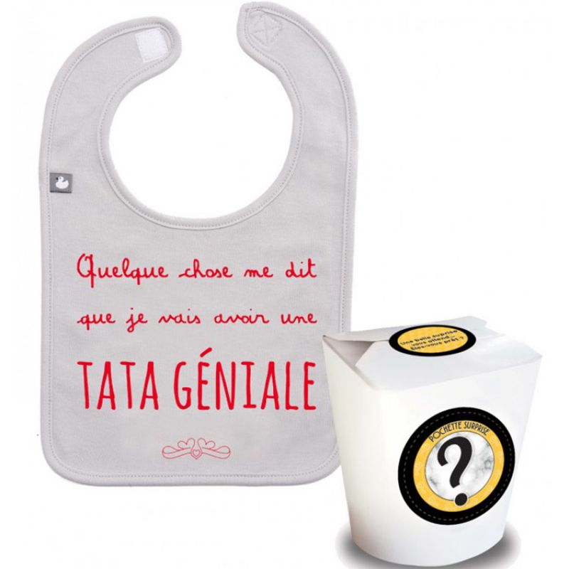 Pochette surprise annonce de grossesse bavoir Une tata géniale BB & Co